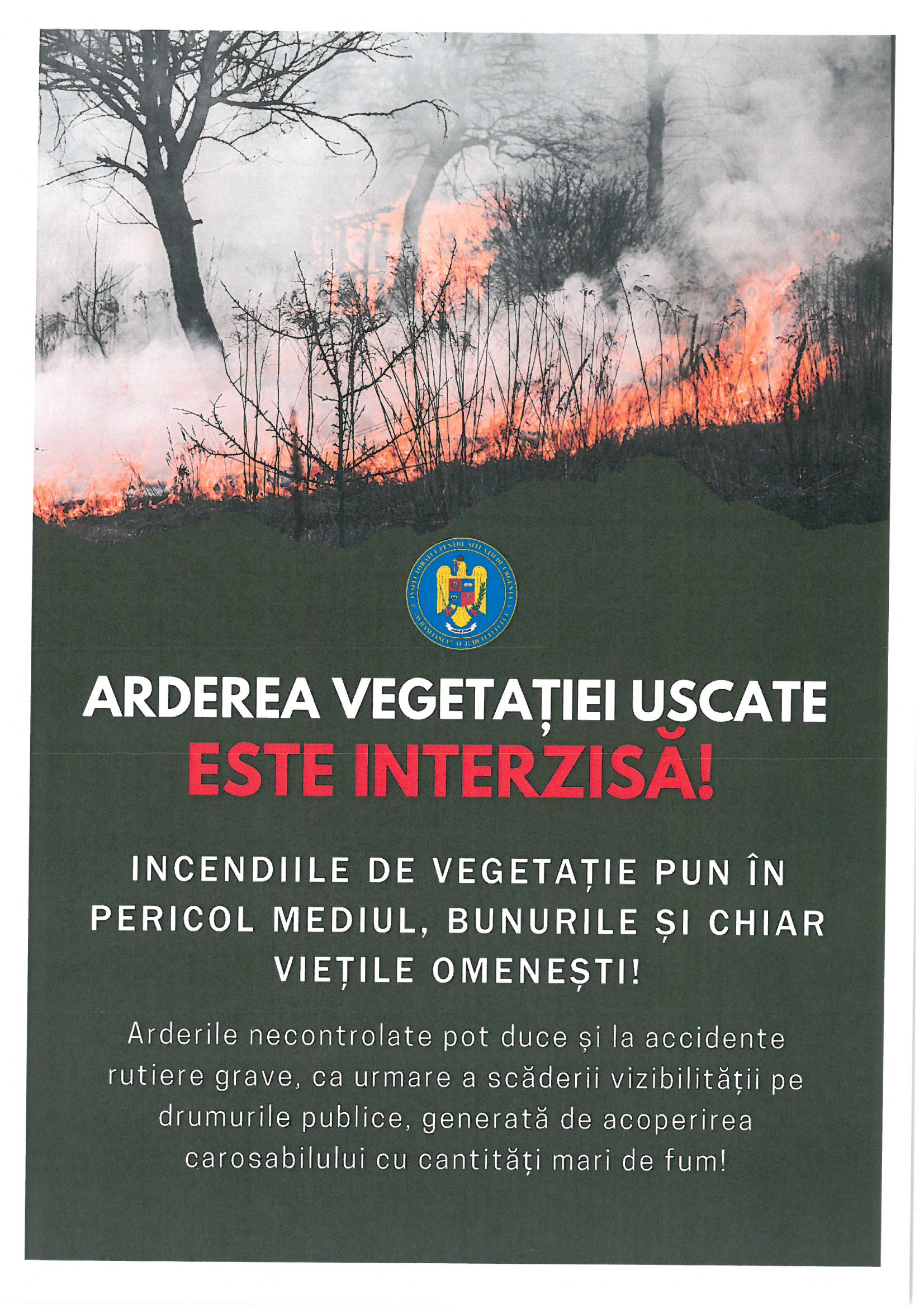 Măsuri de prevenire a incendiilor la executarea lucrărilor cu foc deschis pentru igienizarea curților / anexelor gospodărești și arderea vegetației uscate